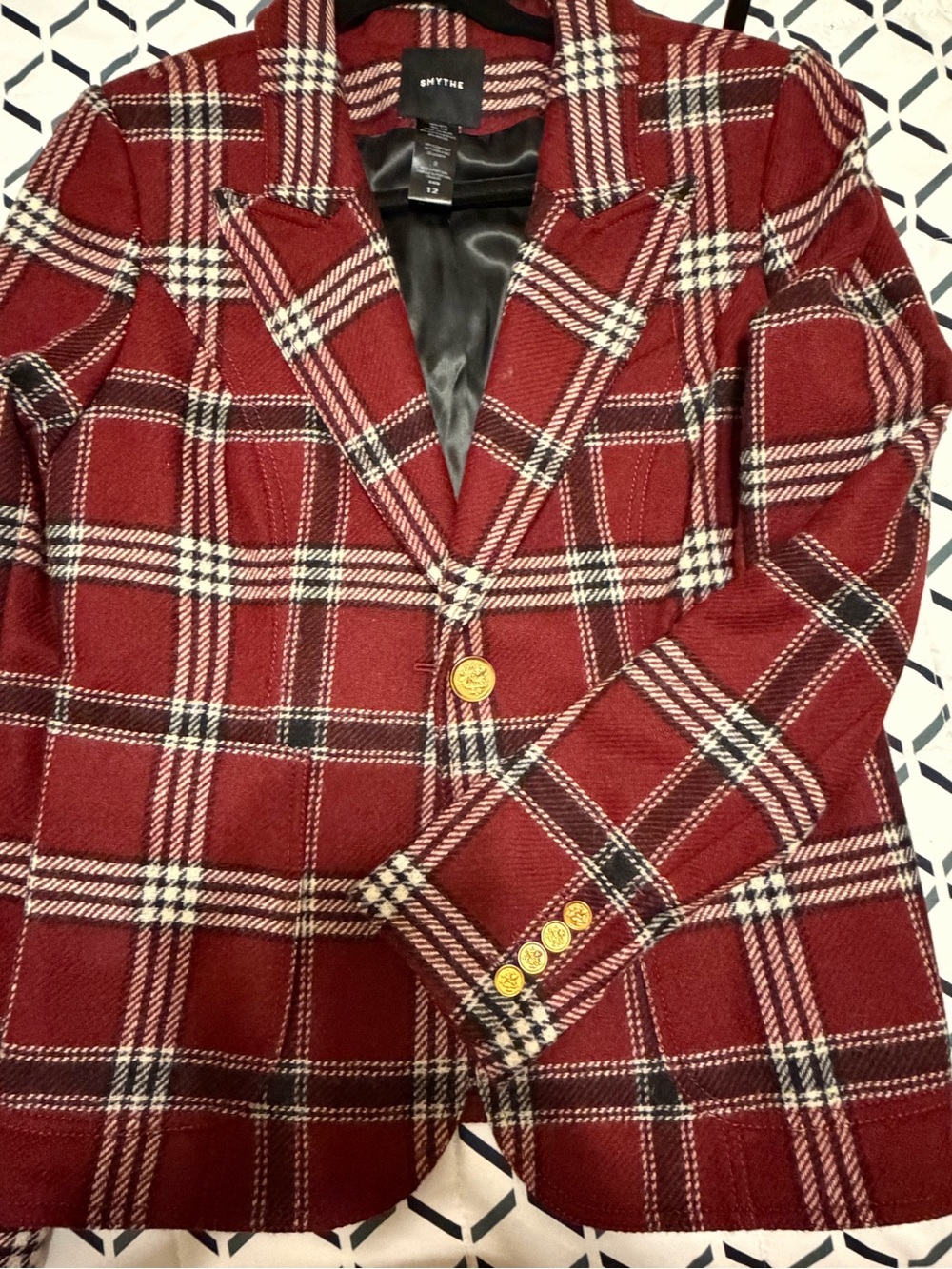 Smythe Burgundy Plaid Single-Button Blazer